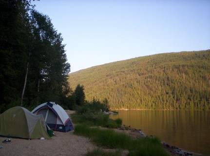 tents by a lake